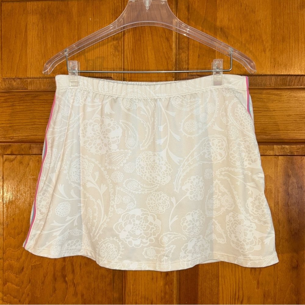 Lilly Pulitzer Y2K White Floral Skort with Pink and Blue Stripes USA Sz M-EUC